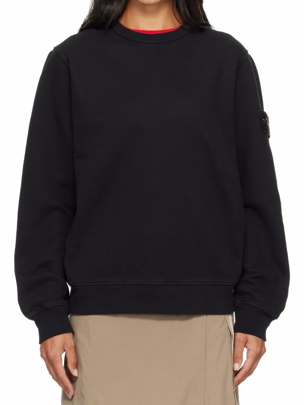 Stone Island Black Crewneck Sweatshirt with Red Neck Trim Size Large